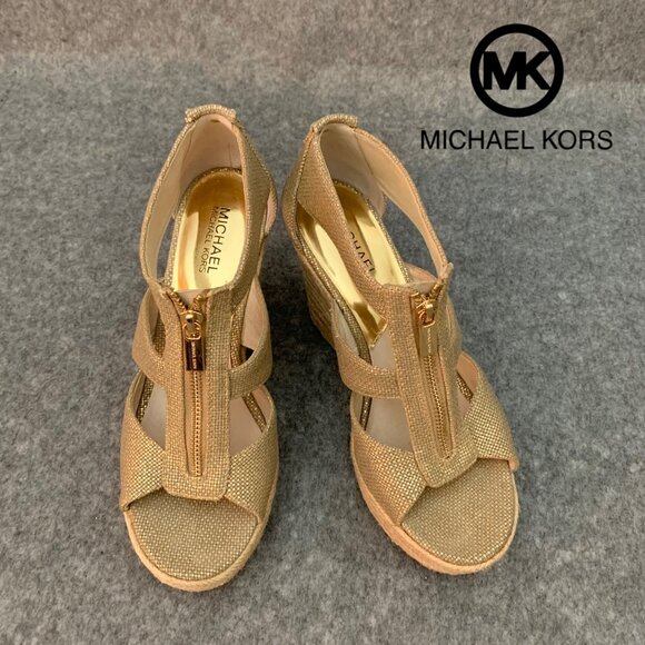 Michael Michael Kors Women's Heel Front Zip Wedge Open Toe Shoes - Picture 1 of 14